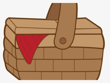 A classic woven picnic basket with a red checkered cloth peeking out and a leather carrying handle.
