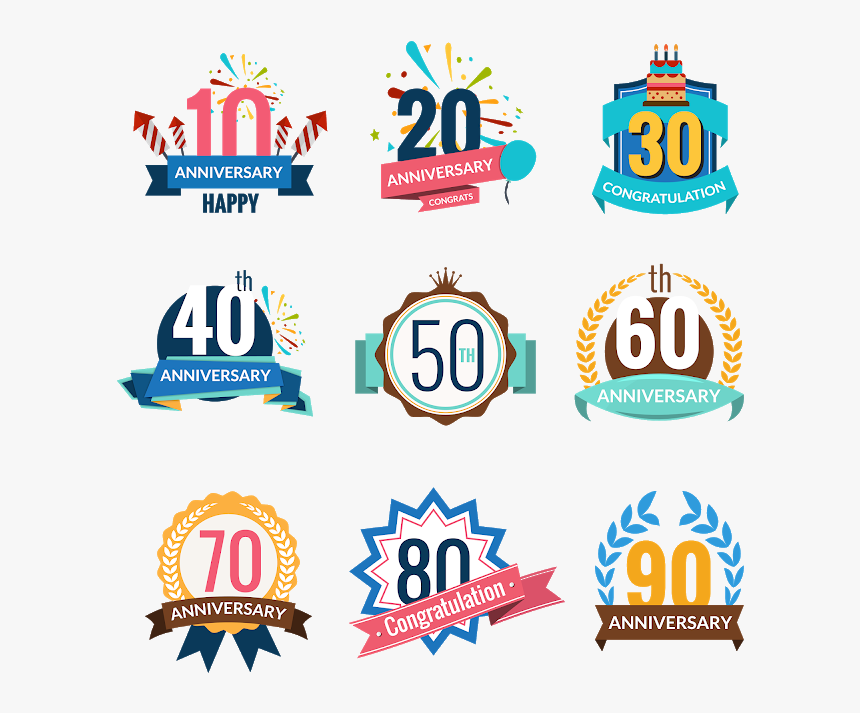 Anniversary Badge Templates - 10th to 90th Celebration Designs