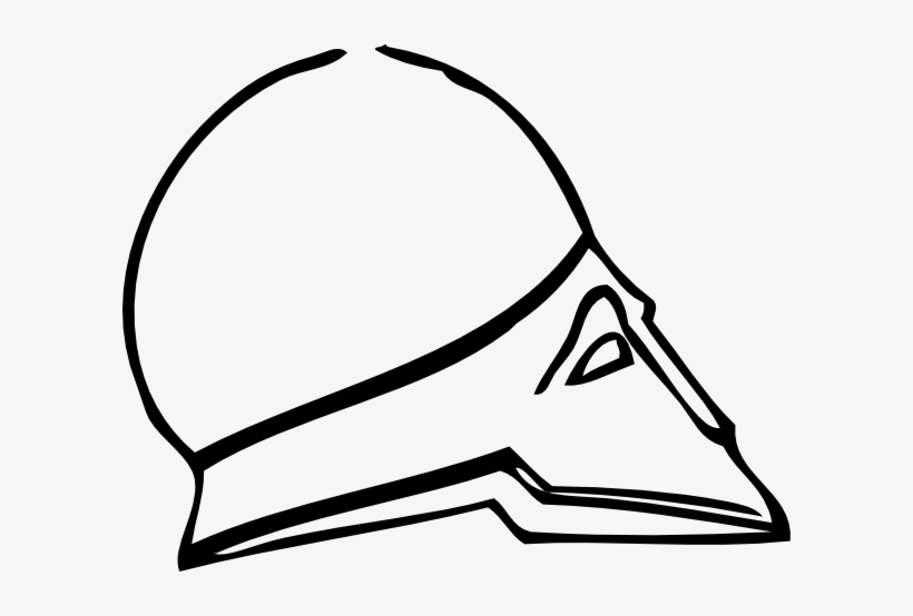 Line drawing of a Spartan-style helmet in profile view, minimalist black-and-white outline.