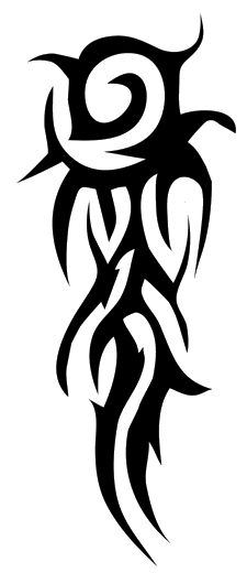 Black tribal-style rose tattoo design with flowing abstract petals and sharp linework.