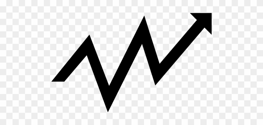 Black upward-trending zigzag arrow symbolizing growth, progress, or positive market movement on transparent background.