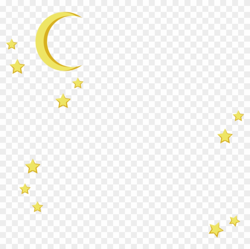 Golden crescent moon and scattered stars on transparent background, ideal for night-themed designs.