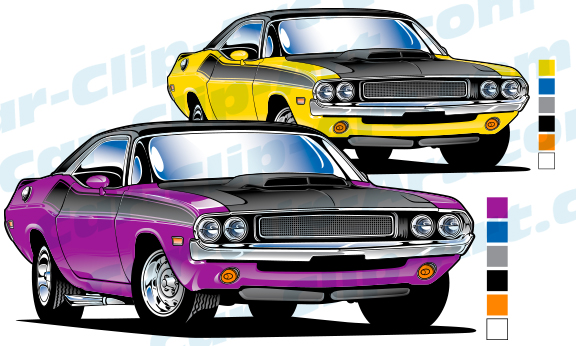 Classic Muscle Car Clip Art - Customizable Dodge Challenger Illustrations