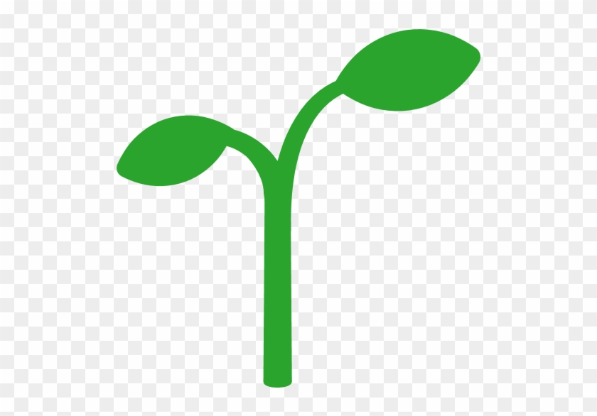 Simple green sprout icon with two leaves on a transparent background, symbolizing growth and new beginnings.