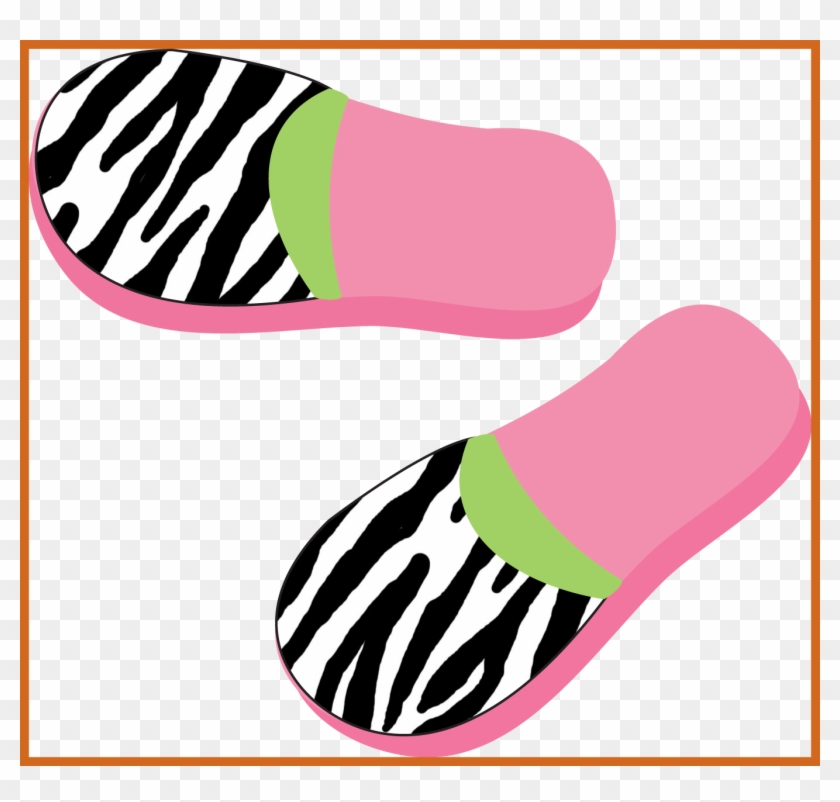 Pink slipper with zebra-print toe and green accent, cartoon-style illustration.