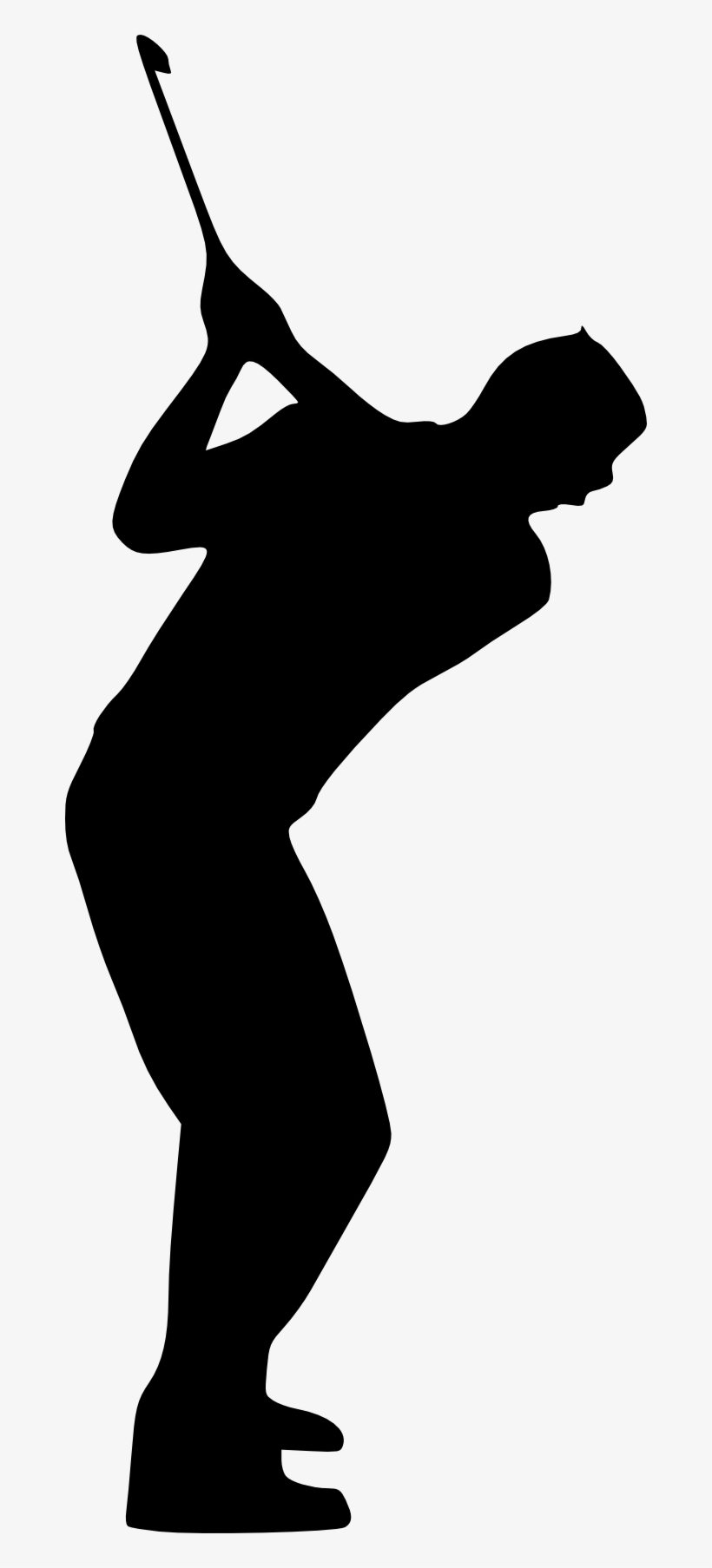 Silhouette of a golfer mid-swing, captured at the top of the backswing with club raised high and body coiled for power.