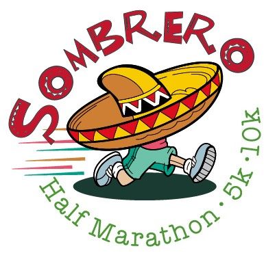 Sombrero-themed runner logo for Half Marathon, 5K, and 10K races.