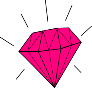 Vibrant pink geometric diamond illustration on black background.