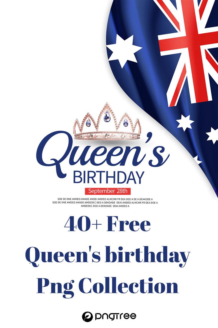 Australian Queen’s Birthday celebration graphic with crown, flag, and PNG collection offer.