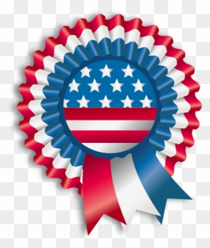 Patriotic American rosette ribbon with red, white, and blue colors, stars, and stripes design.