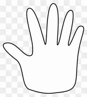 Simple black-and-white line drawing of an open human hand with five spread fingers on transparent background.