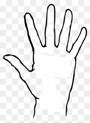 Simple black-and-white line drawing of an open human hand with five fingers extended, palm facing forward.