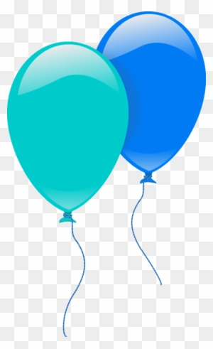Two glossy balloons-one teal, one blue-floating with strings against a transparent background.