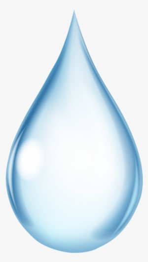 A realistic blue water droplet with glossy highlights and transparent gradient, isolated on white background.