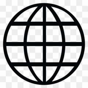 Black line-art globe icon with latitude and longitude grid on transparent background.