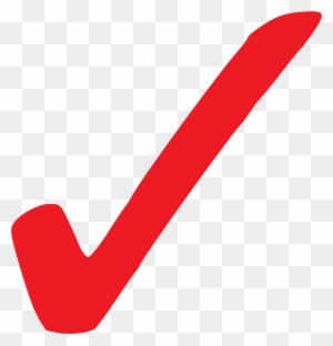 Bold red checkmark symbol on transparent background, indicating confirmation or success.
