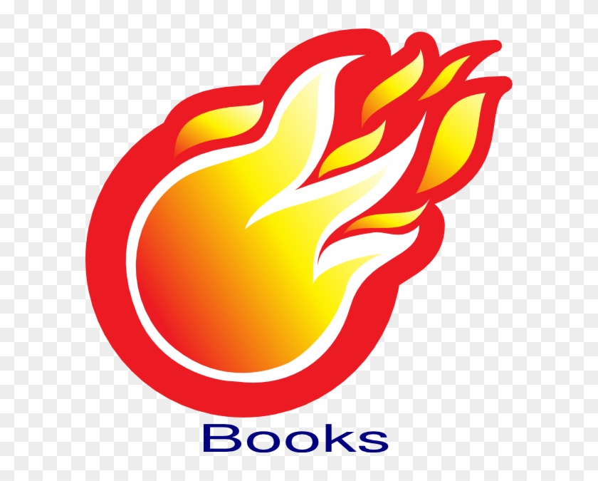 Flame-shaped logo with red outline, yellow-orange gradient fill, and the word "Books" below in blue.