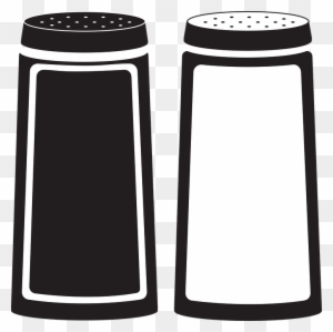 Black salt shaker and white pepper shaker side by side in minimalist silhouette style.