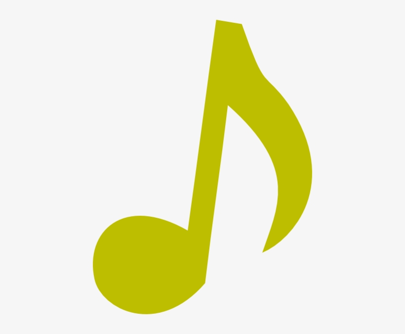 A bright olive-green musical eighth note icon on a light gray background.