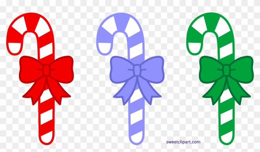 Festive Candy Cane Clipart - Red, Purple & Green with Bows