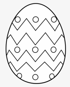Black-and-white line drawing of an Easter egg with zigzag patterns and circles for coloring.