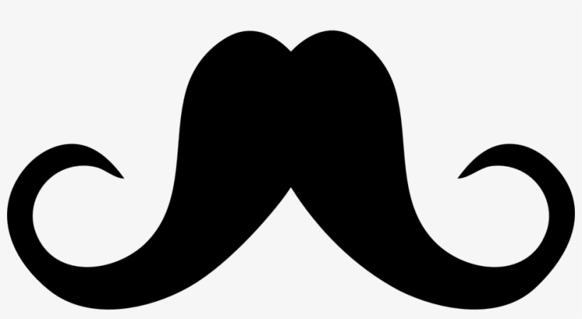 Black silhouette of a classic handlebar mustache with upward-curling ends on a white background.
