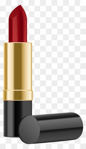 Classic red lipstick with gold band and black casing, cap removed, on transparent background.