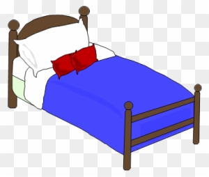 Illustration of a Classic Wooden Bed with Blue Bedding