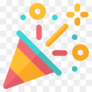Colorful party popper with confetti and streamers on transparent background.
