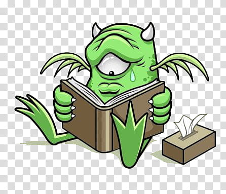 Crying Monster Reading Book - Emotional Cartoon Illustration