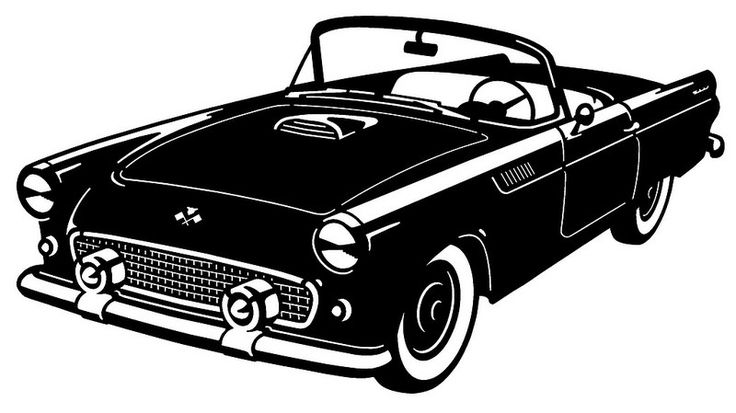 Classic 1950s Ford Thunderbird convertible in black-and-white line art style, showcasing vintage American automotive design.