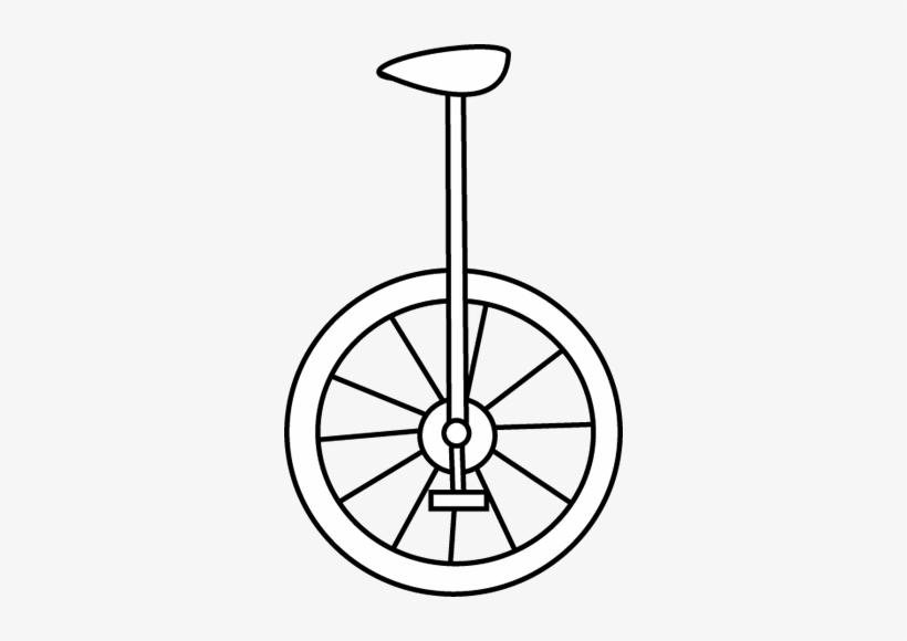 Simple line drawing of a unicycle with one wheel, seat, and pedal.