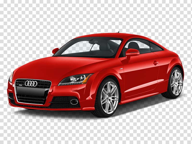 Red Audi TT coupe with silver alloy wheels, sleek two-door design, and signature single-frame grille.