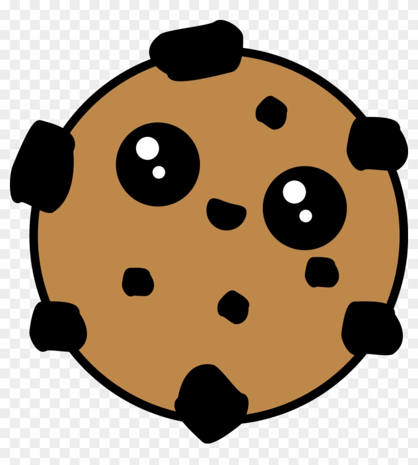Cute cartoon chocolate chip cookie with big eyes and smiling face, kawaii style.