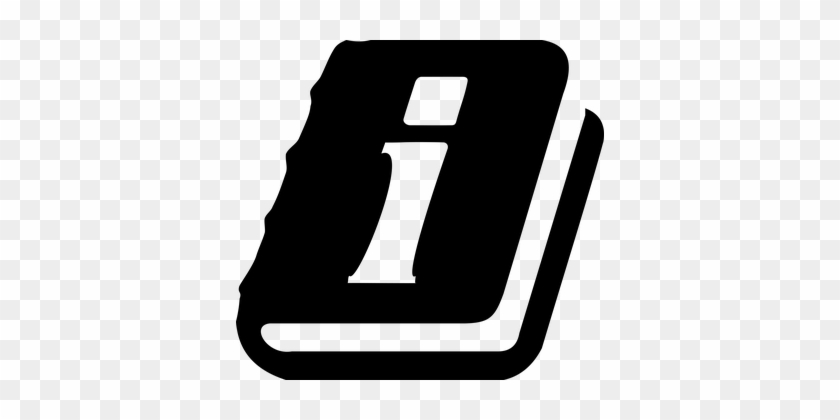 Black icon of an open book with a lowercase 'i' symbol inside, representing information or help.
