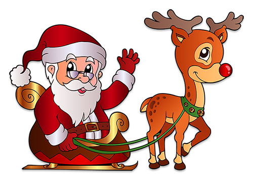 Santa and Rudolph Cartoon Illustration - Festive Christmas Clipart
