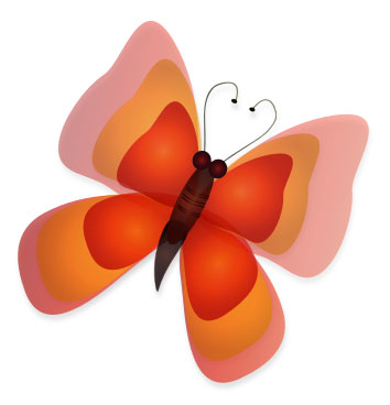 Vibrant orange and pink butterfly with layered wing gradients and delicate antennae on white background.