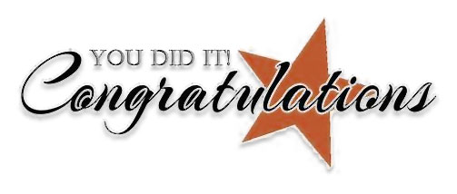 Orange star graphic with "YOU DID IT! Congratulations" in elegant script and bold text.