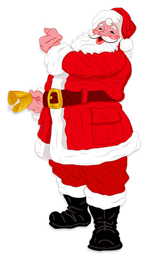 Cheerful Santa Claus with Golden Bells - Holiday Clipart Image