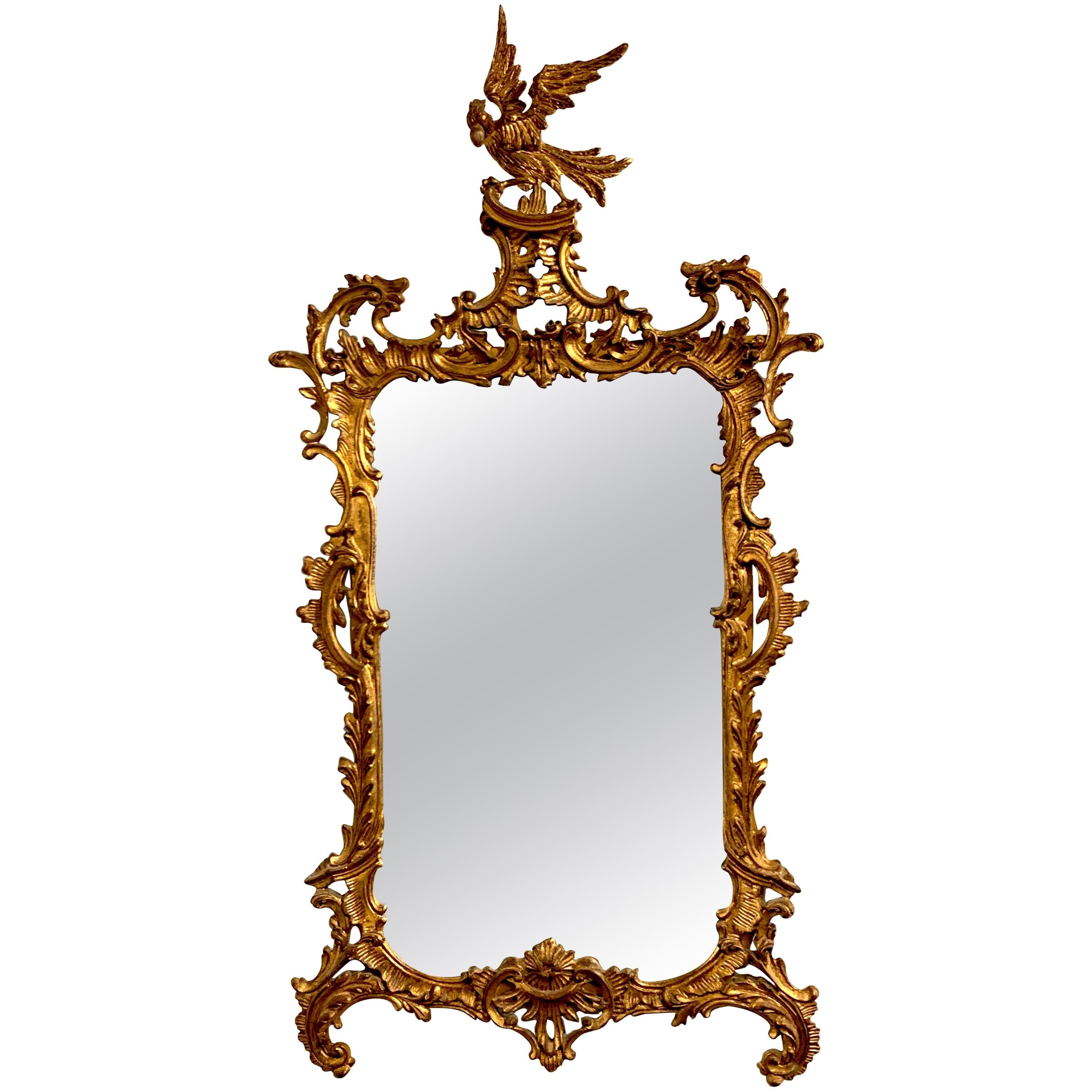 Antique Gilded Rococo Mirror with Phoenix Finial - Elegant Wall Decor