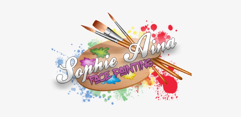 Sophie Aina Face Painting logo with wooden palette, paintbrushes, and colorful splashes.