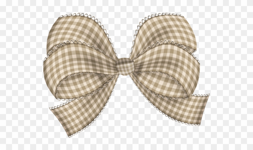 Tan and cream gingham ribbon bow with scalloped edges on transparent background.