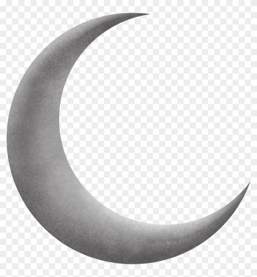 Realistic grayscale crescent moon with subtle texture and shading on transparent background.