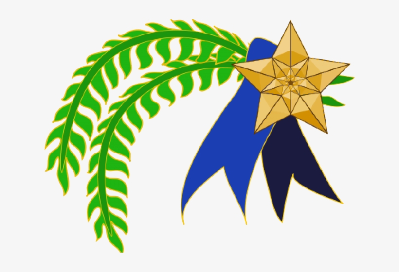 National Honor Emblem with Fern Frond and Star Ribbon Design