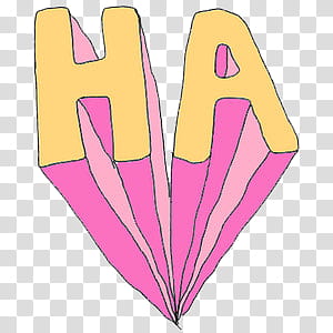 Stylized "HA" letters in yellow with pink heart-shaped ribbon tails, hand-drawn aesthetic on transparent background.
