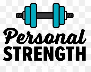 Blue dumbbell icon with bold text "Personal Strength" on transparent background.