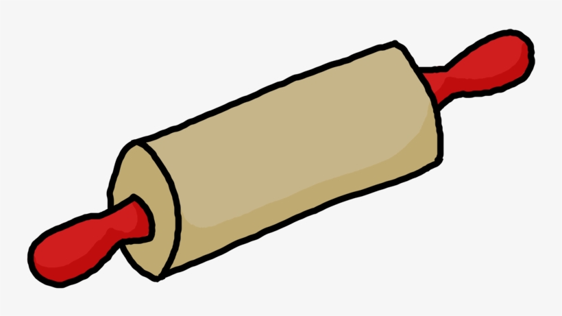 Hand-drawn illustration of a beige rolling pin with red handles, outlined in black.
