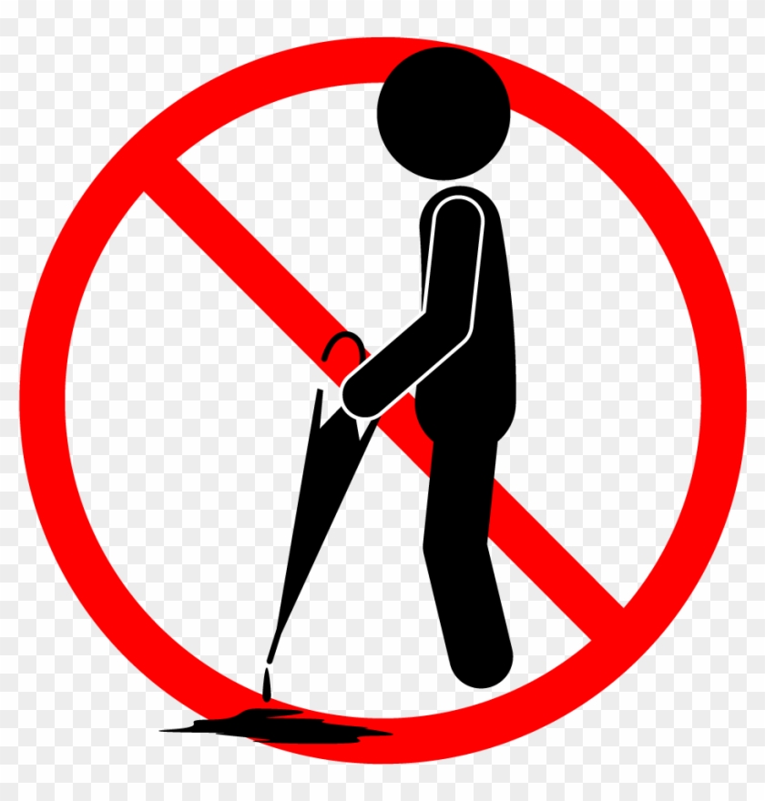Prohibited sign showing a stick figure urinating, crossed out with a red circle and diagonal line.