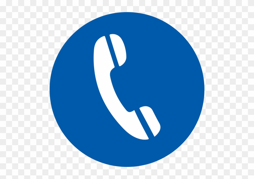 Blue circular icon with white telephone handset symbol, indicating call or contact function.
