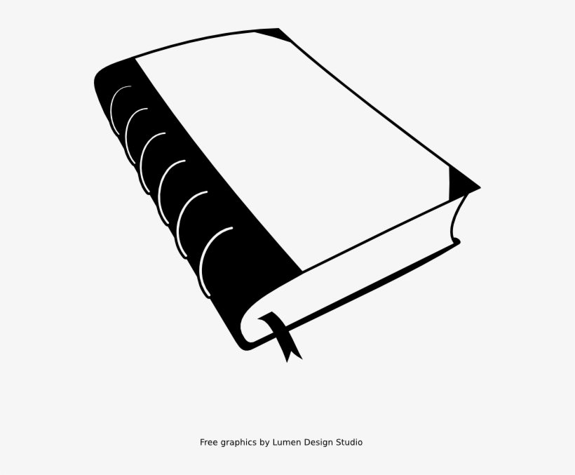 Black-and-white line illustration of a closed hardcover book with bookmark and visible spine rings.